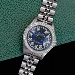 ROLEX DATEJUST LADIES STAINLESS STEEL STRING BLUE DIAMOND WATCH 1.10CTS 26MM