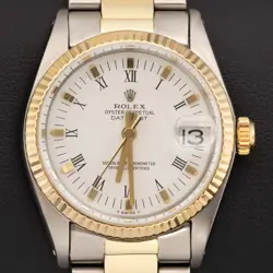 ROLEX DATEJUST 6824 TWO-TONE OYSTER WATCH 31MM WHITE ROMAN DIAL