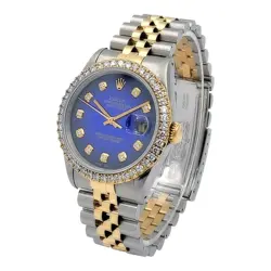 Men's Rolex 36mm DateJust 18K Gold / Steel Watch w/Blue Diamond Dial and Bezel.