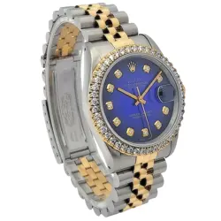 Men's Rolex 36mm DateJust 18K Gold / Steel Watch w/Blue Diamond Dial and Bezel.