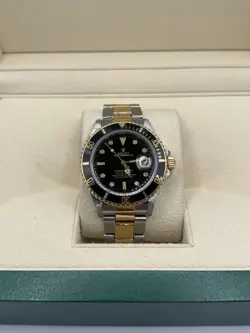 CHEAPPP❗️ROLEX SUBMARINER 16803 SILVER AND GOLD OYSTER BRACELET WITH BLACK BEZEL