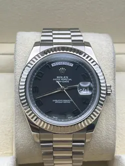ROLEX DAY-DATE II 41MM BLACK DIAL WHITE GOLD PRESIDENT BRACELET (218239)