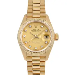 ROLEX DATEJUST 10P DIAMOND 69178G CHAMPAGNE GOLD 92 NUMBER SECOND HAND WOMEN