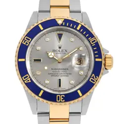 ROLEX SUBMARINER DATE 8P DIAMOND 3P SAPPHIRE 16613SG GRAY Z NUMBER SECOND HA...