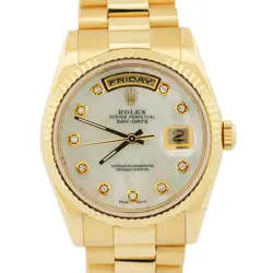 ROLEX DAY-DATE PRESIDENT MOP DIAMOND 18K YELLOW GOLD FLUTED 36MM 118238 WATCH