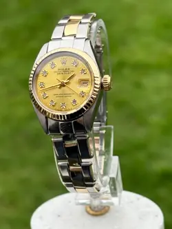 ROLEX DATEJUST LADIES 26mm 18k GOLD & SS, GOLD DIAL WITH DIAMOND MARKERS, OYSTER