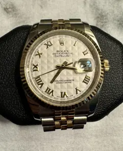 ROLEX STAINLESS STEEL & 18K YELLOW GOLD 36MM DATEJUST 116233 CREAM PYRAMID DIAL