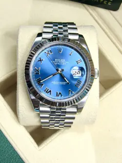 ROLEX DATEJUST 41 126334 BLUE ROMAN JUBILEE FLUTED BEZEL BOX PAPERS 2021