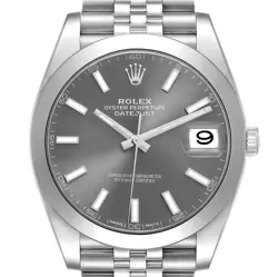 ROLEX DATEJUST 41 RHODIUM DIAL AUTOMATIC STEEL MENS WATCH 126300 BOX CARD