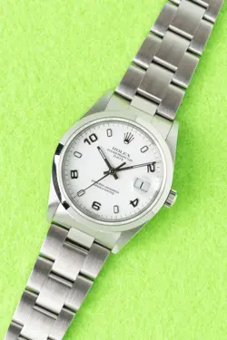 2000 ROLEX OYSTER PERPETUAL DATE 15200 ARABIC WHITE DIAL - BOX AND PAPERS