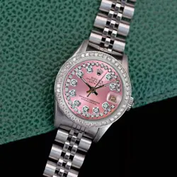 ROLEX DATEJUST LADIES STAINLESS STEEL STRING ICE PINK DIAMOND WATCH 1.10CTS 26MM