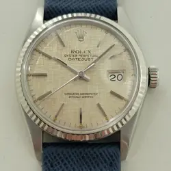 ROLEX DATEJUST 16014 36MM 18K SS LINEN DIAL MENS VINTAGE AUTOMATIC 1970S RA586