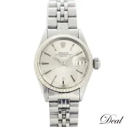 Rolex Watch Oyster Perpetual Date 6517 SS WG Women Case Size 24mm Silver Dial