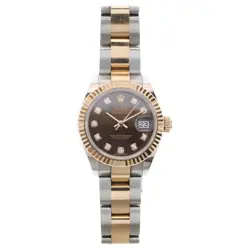 ROLEX DATEJUST 28 CHOCOLATE DIAL DIAMOND STAINLESS WATCH BROWN SILVER USED 74143