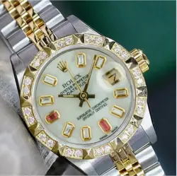 ROLEX DATEJUST LADIES TWO-TONE GOLD & STEEL WHITE MOTHER OF PEARL DIAMOND WATCH