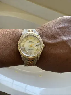 ROLEX MEN'S OYSTER PERPETUAL DATEJUST 36MM TWO-TONE DIAMOND WATCH CUSTOM BEZEL