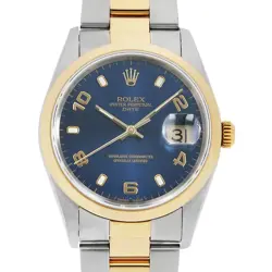 ROLEX OYSTER PERPETUAL DATE 15203 BLUE FLYING ARABIC A NUMBER SECOND HAND MENS