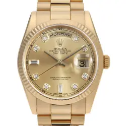 ROLEX DAY DATE 8P DIAMOND 2P BAGUETTE DIAMOND 118238A CHAMPAGNE GOLD G NUMBE...