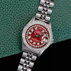 ROLEX DATEJUST LADIES STAINLESS STEEL STRING RED DIAMOND WATCH 1.10CTS 26MM