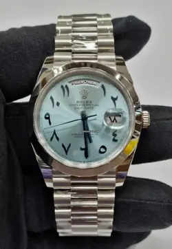 ROLEX 228206 DAY-DATE 40 PLATINUM ARABIC DIAL WITH WHITE TAG 40MM 2017. B17593
