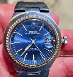 SPACE AGE 1976 ROLEX TUDOR PRINCE ROTOR AUTOMATIC OYSTERDATE BLUE FACE WATCH