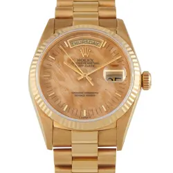 ROLEX DAY-DATE 36 WOOD DIAL YELLOW GOLD PRESIDENT WATCH 18038