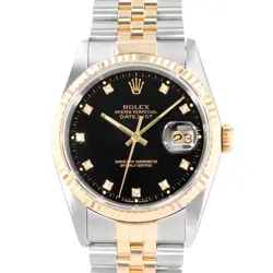 ROLEX DATEJUST 36 16233 BLACK DIAMOND STEEL YELLOW GOLD JUBILEE MENS WATCH