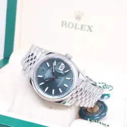 ROLEX 36MM OYSTER PERPETUAL MINT GREEN BATONS DIAL DATEJUST REF: 126200 (2023)