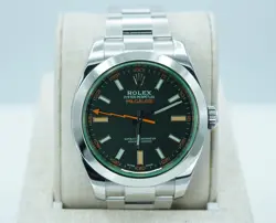 ROLEX 116400GV MILGAUSS GREEN CRYSTAL BLACK DIAL 2021 WARRANTY FULL SET