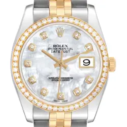 ROLEX DATEJUST MOP DIAL STEEL YELLOW GOLD DIAMOND MENS WATCH 116243 BOX CARD
