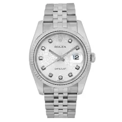 ROLEX DATEJUST 36 18K WHITE DIAL SILVER DIAMOND JUBILEE DIAL MENS WATCH 116234