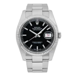 ROLEX DATEJUST 36MM STEEL BLACK DIAL FLUTED AUTOMATIC WATCH 116234