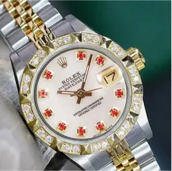ROLEX DATEJUST LADIES TWO-TONE GOLD & STEEL WHITE MOTHER OF PEARL RUBY WATCH