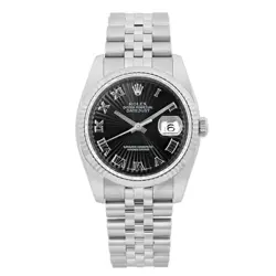 ROLEX DATEJUST 36 18K WHITE GOLD STEEL ROMAN SUBEAM BLACK DIAL MEN WATCH 116234