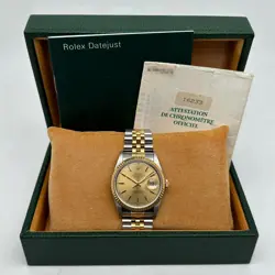 ROLEX DATEJUST 36MM 18K GOLD STEEL CHAMPAGNE DIAL AUTOMATIC MEN WATCH 16233