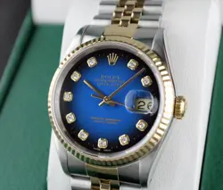ROLEX DATEJUST MENS WATCH 16233 BLUE VIGNETTE DIAMOND DIAL JUBILEE BAND