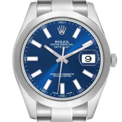 ROLEX DATEJUST II 41MM BLUE DIAL STEEL MENS WATCH 116300 BOX CARD