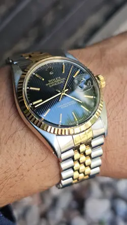 VINTAGE ROLEX DATEJUST 16013 BLACK TAPESTRY DIAL MEN'S AUTOMATIC WATCH 1987