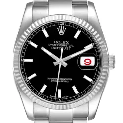 ROLEX DATEJUST STEEL WHITE GOLD BLACK DIAL AUTOMATIC MENS WATCH 116234