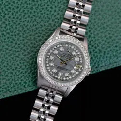 ROLEX DATEJUST LADIES STAINLESS STEEL STRING GRAY METEORITE DIAMOND WATCH 1.10CT