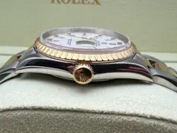 1990s Vintage Rolex 15223 Date 34mm 18K Yellow Gold Steel White Roman Dial Watch