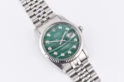 ROLEX DATEJUST REF.16014 STAINLESS STEEL & WHITE GOLD 36MM GREEN WAVE DIAL