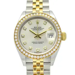 ROLEX DATEJUST 10P DIAMOND WRIST WATCH 279383RBR AUTO 18KYG GOLD SS USED WOMEN