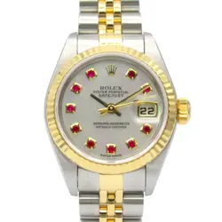 ROLEX DATEJUST 10P RUBY K WRIST WATCH 79173NGR AUTO 18KYG GOLD SS USED WOMEN