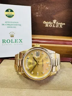 ROLEX 18K DAY-DATE PRESIDENT REF 18038 FACTORY DIAMOND DIAL 36MM MENS WATCH!