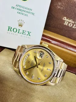 Rolex 18K Day-Date President Ref 18038 Factory Diamond Dial 36mm Mens Watch!