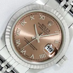ROLEX LADIES DATEJUST 79174 SALMON ROMAN DIAL, STEEL AND 18K GOLD FLUTED WATCH