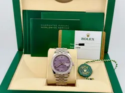 ROLEX DATEJUST 126200 DIAMOND BEZEL LAVENDER DIAL STEEL BOX PAPERS 36MM
