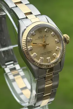 ROLEX OP 26MM, LADIES WATCH, GOLD AND S/S, OYSTER, SERVICED, CHAMPAGNE DIAL_MINT