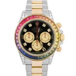 ROLEX DAYTONA COSMOGRAPH BLACK DIAMOND TWO-TONE 18K GOLD RAINBOW STEEL 16523
